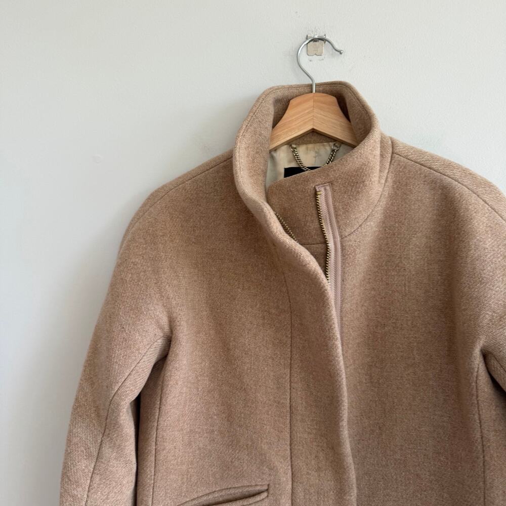 J. Crew Italian Wool Zip Up Mid Length Cocoon Coat Sandstone Tan 2 - Picture 4 of 8
